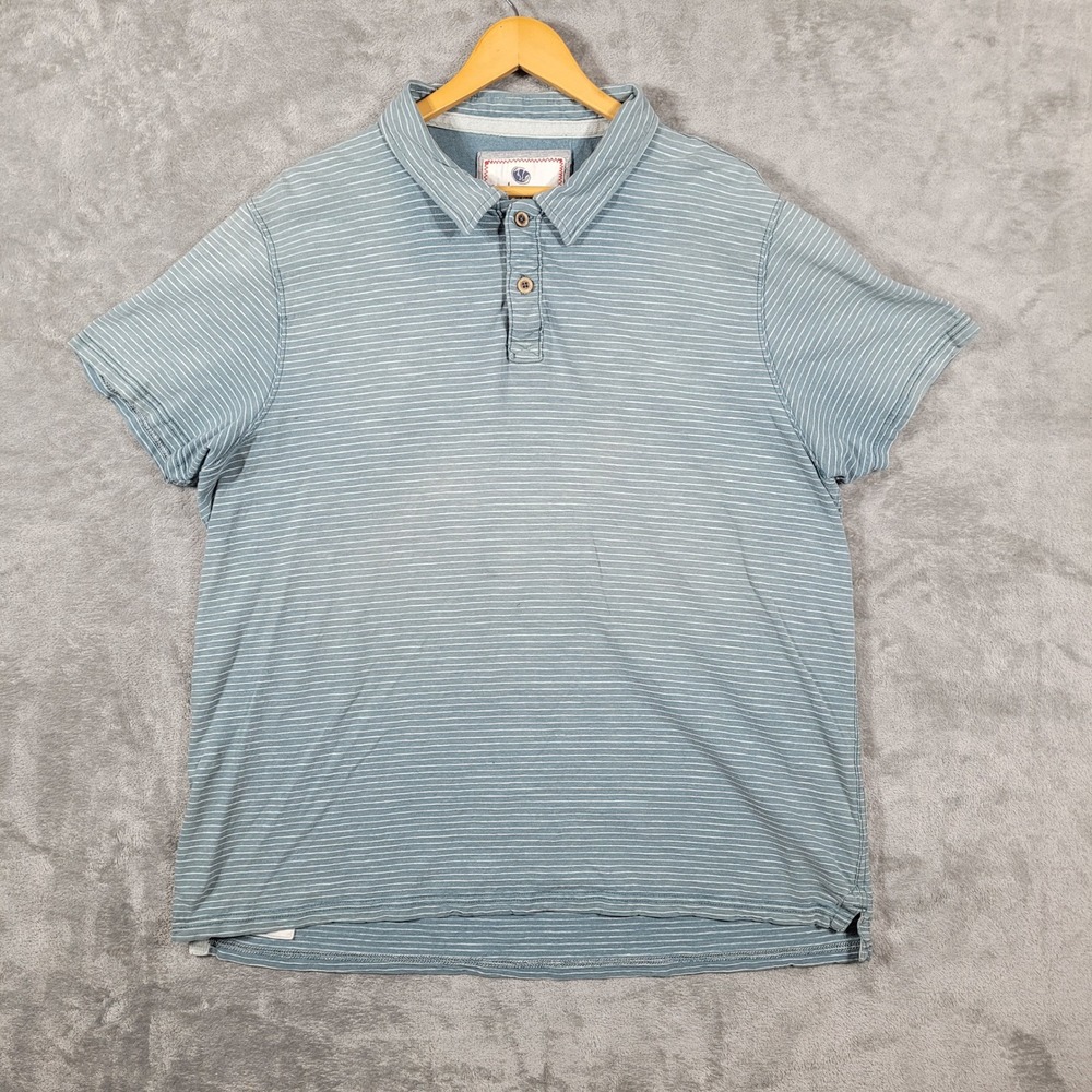 Fat Face Polo Shirt Mens XXL Teal Striped Short Sleeve Cotton Casual Top